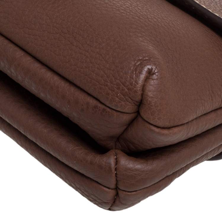 Pre Owned Carolina Herrera Brown Leather Double Flap Chain Bag