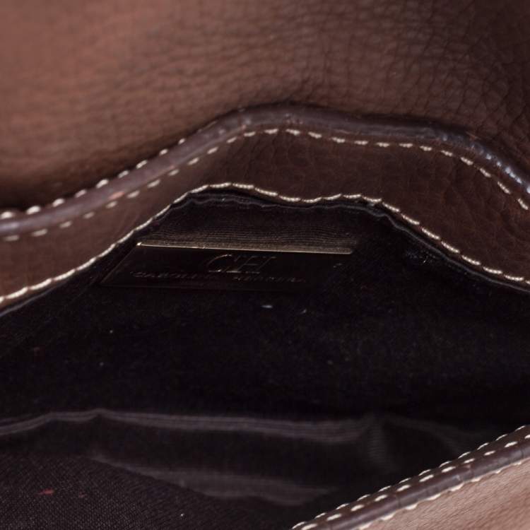 Pre Owned Carolina Herrera Brown Leather Double Flap Chain Bag