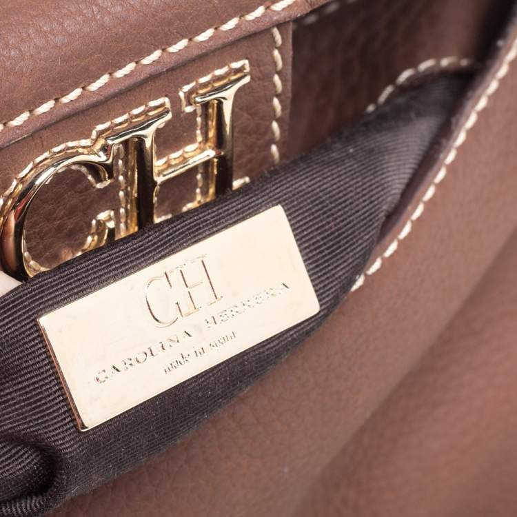 Pre Owned Carolina Herrera Brown Leather Double Flap Chain Bag