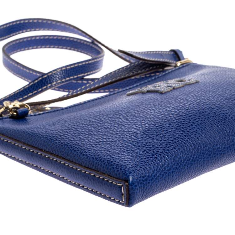 Pre Owned Carolina Herrera Blue Leather Crossbody Bag