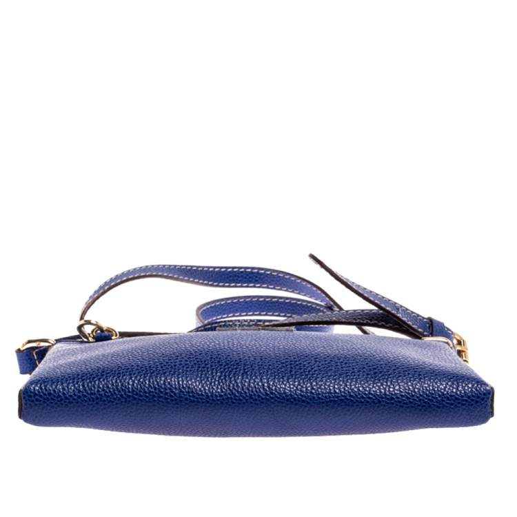 Pre Owned Carolina Herrera Blue Leather Crossbody Bag