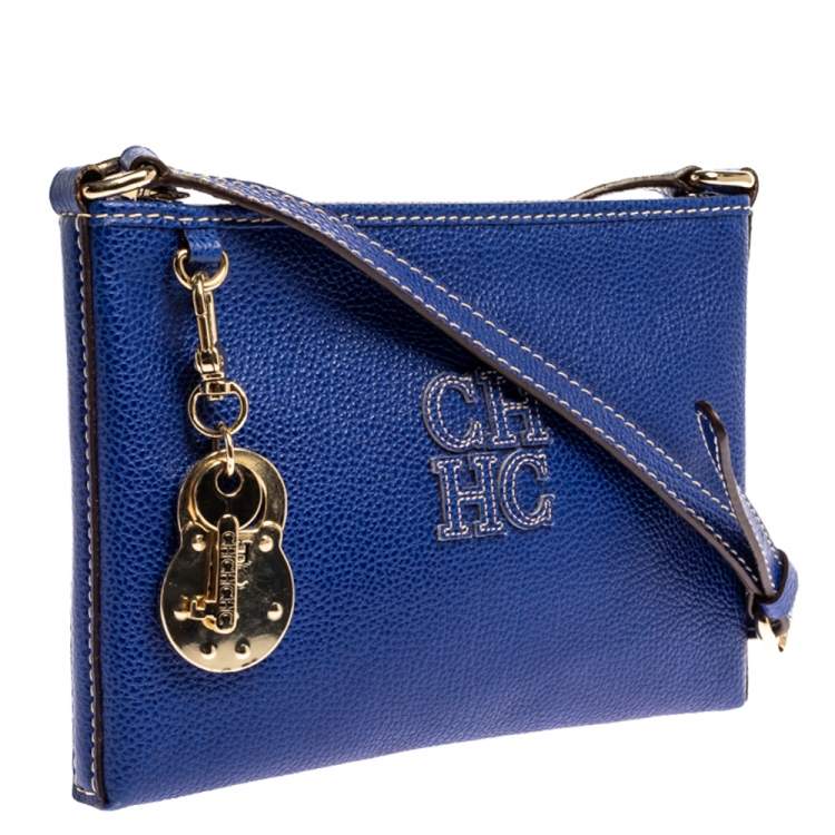 Pre Owned Carolina Herrera Blue Leather Crossbody Bag
