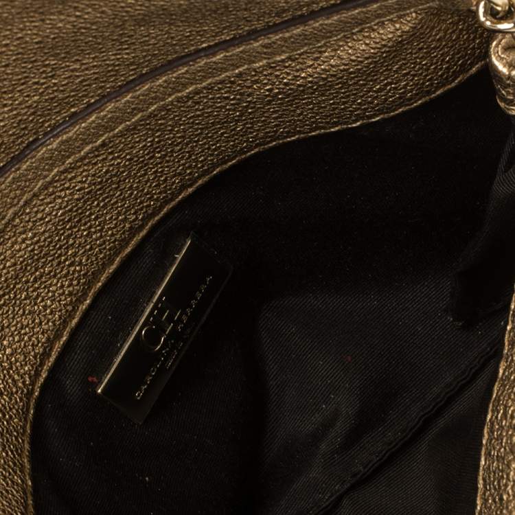 Pre Owned Carolina Herrera Gold Quilted Embossed Leather Flap Chain Clutch
