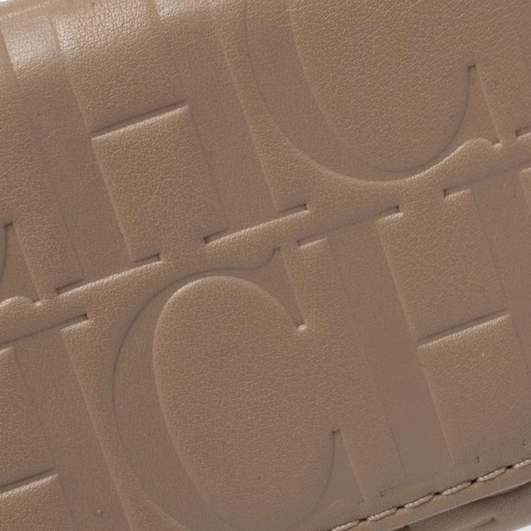 Pre Owned Carolina Herrera Beige Leather Tassel Continental Trifold Wallet