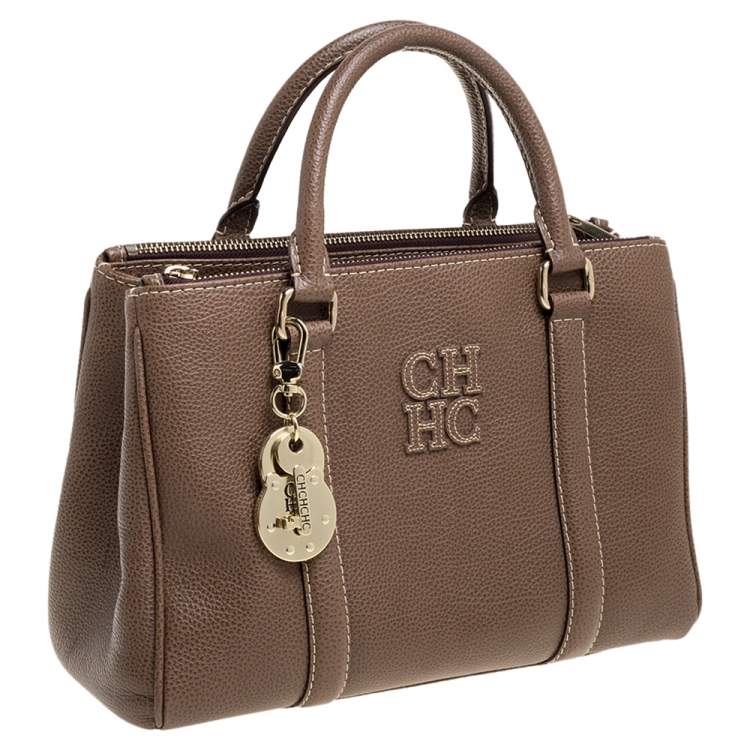 Pre Owned Carolina Herrera Brown Pebbled Leather Small Matteo Tote