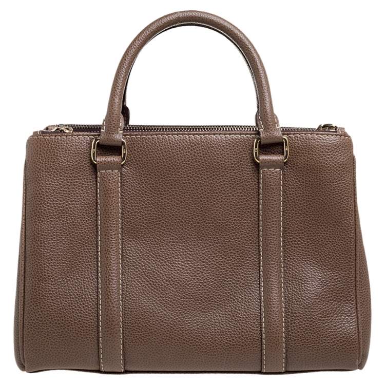 Pre Owned Carolina Herrera Brown Pebbled Leather Small Matteo Tote