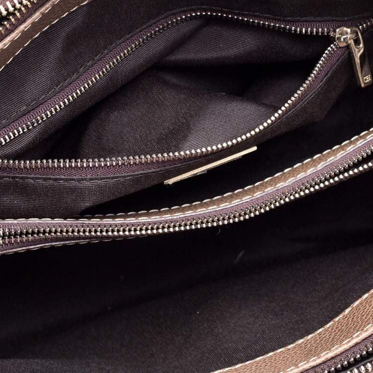 Pre Owned Carolina Herrera Brown Pebbled Leather Small Matteo Tote