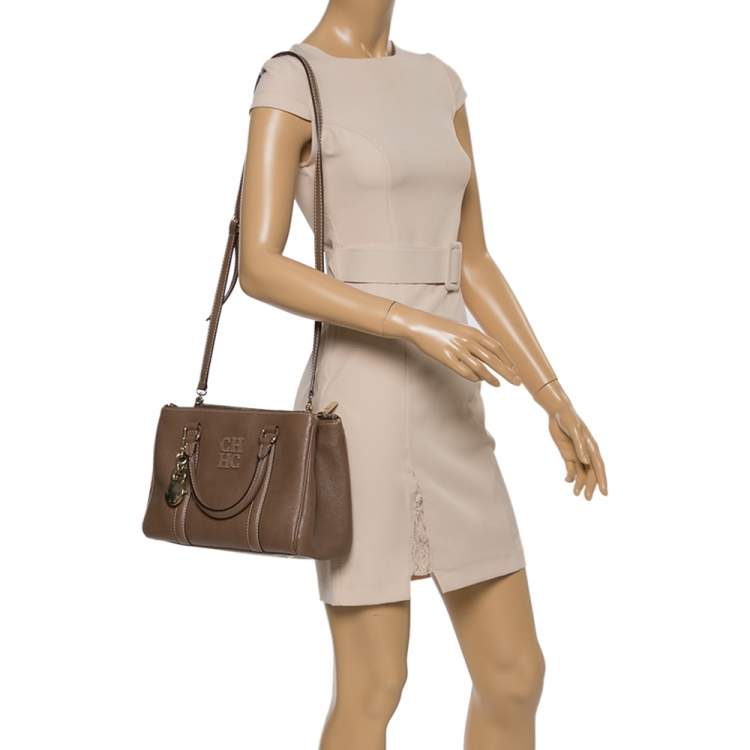 Pre Owned Carolina Herrera Brown Pebbled Leather Small Matteo Tote