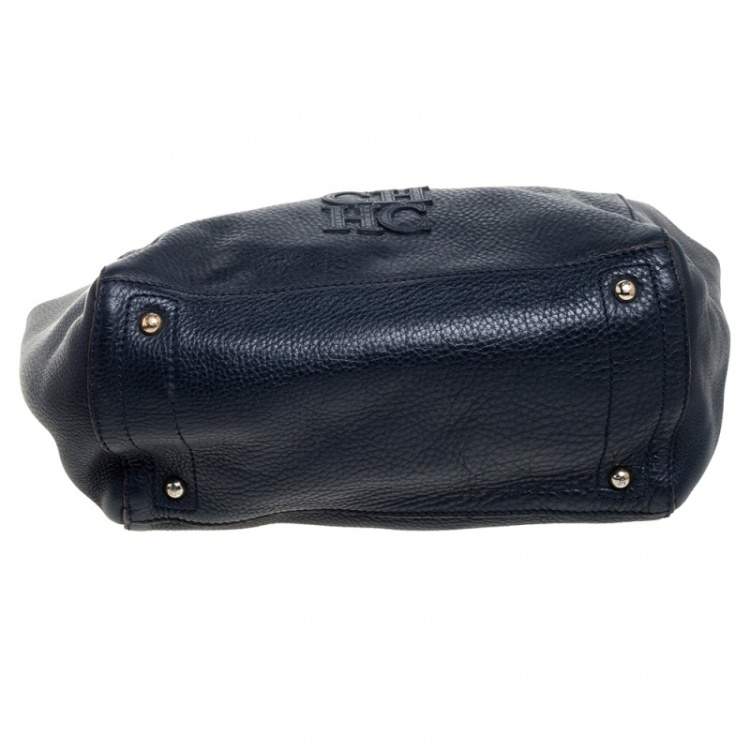 Pre Owned Carolina Herrera Blue Leather Zipped Tote