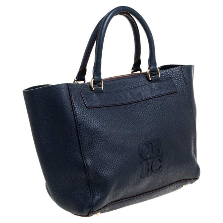 Pre Owned Carolina Herrera Blue Leather Zipped Tote