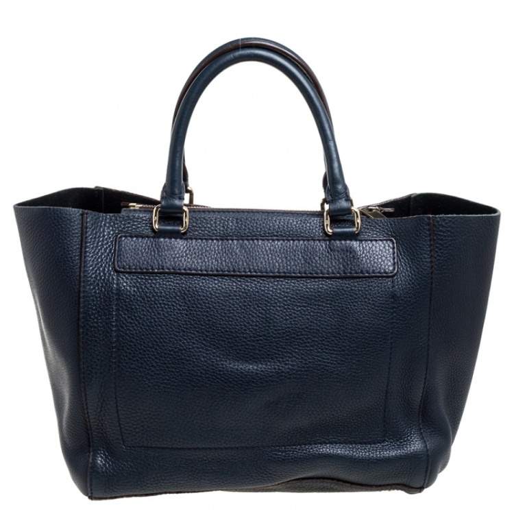 Pre Owned Carolina Herrera Blue Leather Zipped Tote