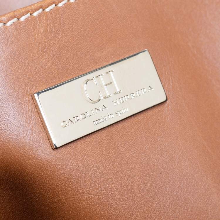 Pre Owned Carolina Herrera Brown Monogram Embossed Leather Shopper Tote