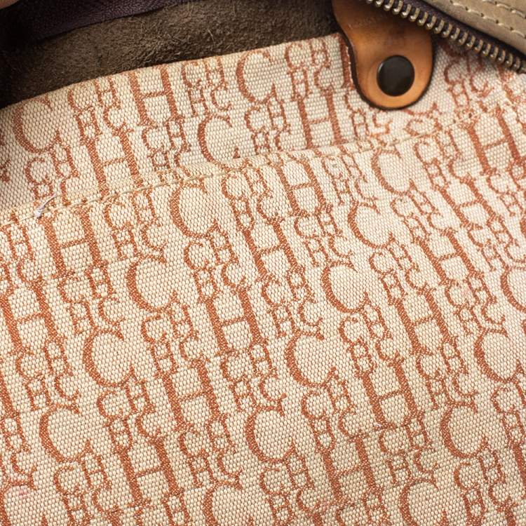 Pre Owned Carolina Herrera Olive Green/Beige Monogram Leather Andy Boston Bag