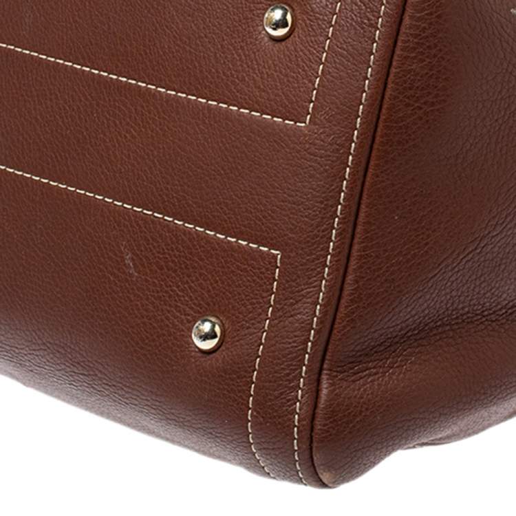 Pre Owned Carolina Herrera Dark Brown Leather Andy Boston Bag