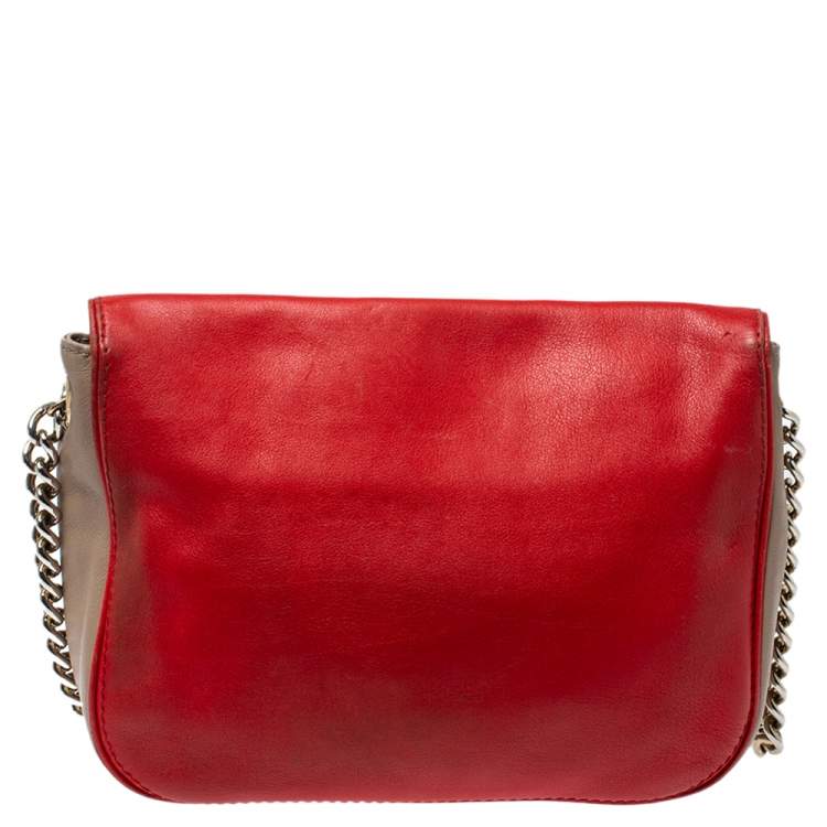 Pre Owned Carolina Herrera Tri Color Leather Flap Chain Shoulder Bag