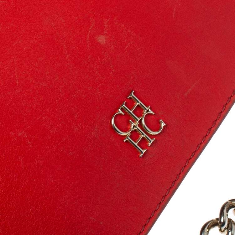 Pre Owned Carolina Herrera Tri Color Leather Flap Chain Shoulder Bag