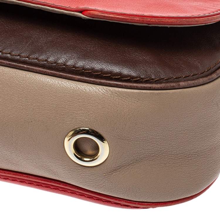 Pre Owned Carolina Herrera Tri Color Leather Flap Chain Shoulder Bag