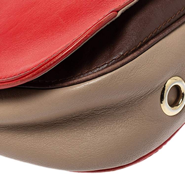 Pre Owned Carolina Herrera Tri Color Leather Flap Chain Shoulder Bag