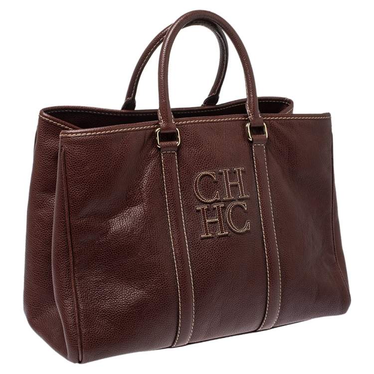 Pre Owned Carolina Herrera Dark Brown Leather Matteo Tote