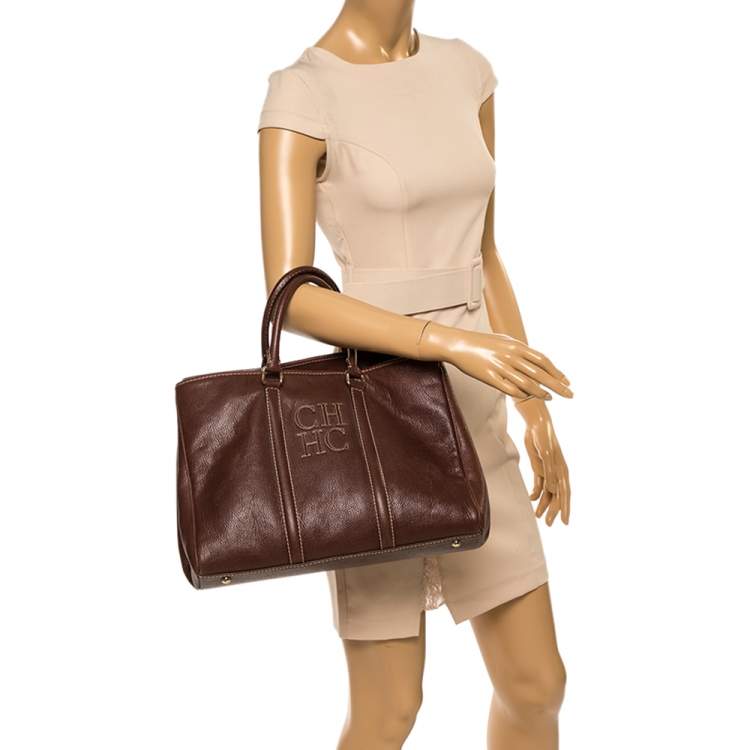 Pre Owned Carolina Herrera Dark Brown Leather Matteo Tote