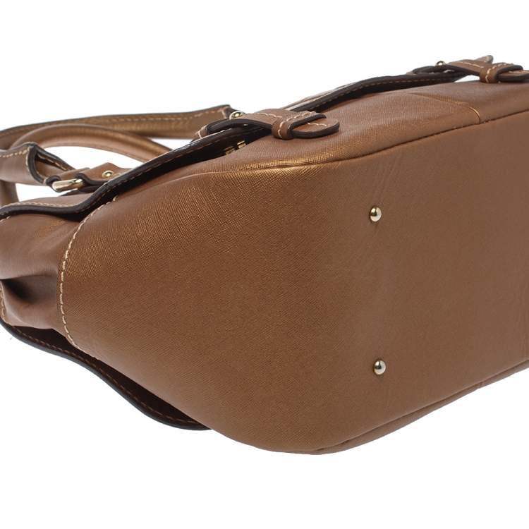 Pre Owned Carolina Herrera Metallic Bronze Monogram Leather Satchel