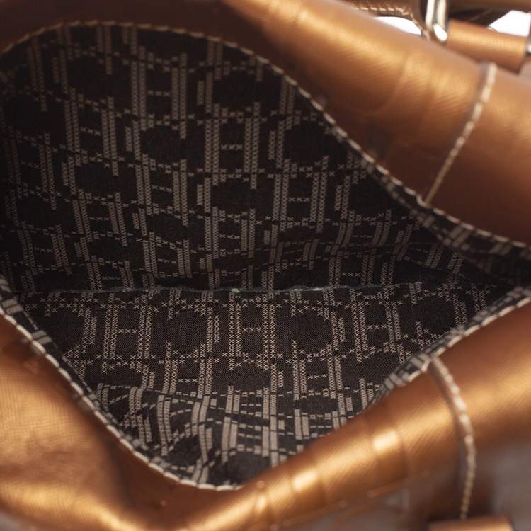 Pre Owned Carolina Herrera Metallic Bronze Monogram Leather Satchel