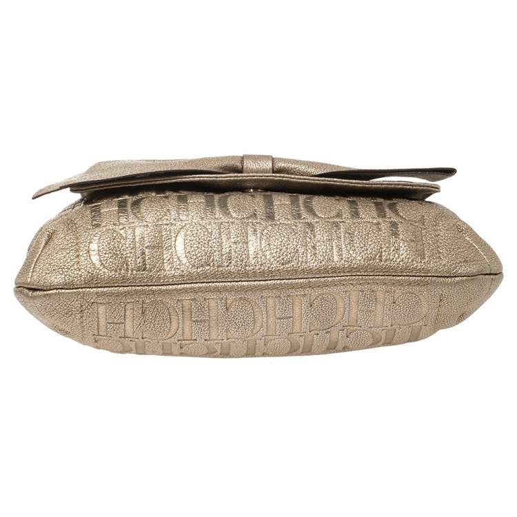 Pre Owned Carolina Herrera Light Gold Monogram Leather Audrey Shoulder Bag