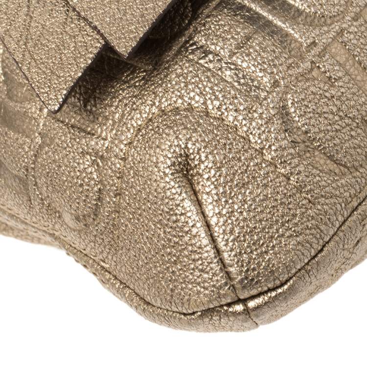 Pre Owned Carolina Herrera Light Gold Monogram Leather Audrey Shoulder Bag