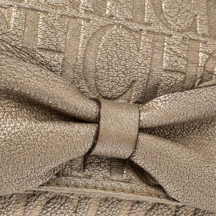 Pre Owned Carolina Herrera Light Gold Monogram Leather Audrey Shoulder Bag