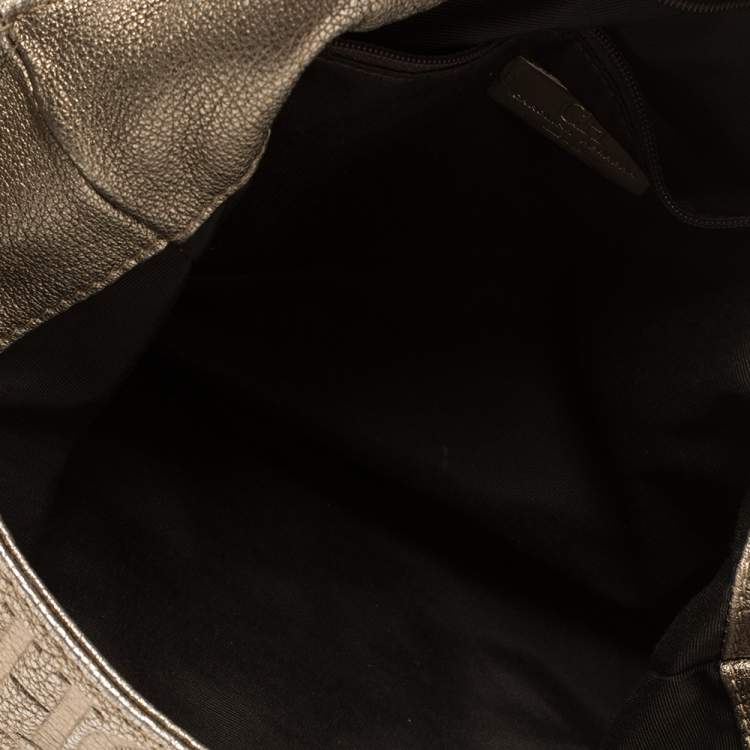 Pre Owned Carolina Herrera Light Gold Monogram Leather Audrey Shoulder Bag