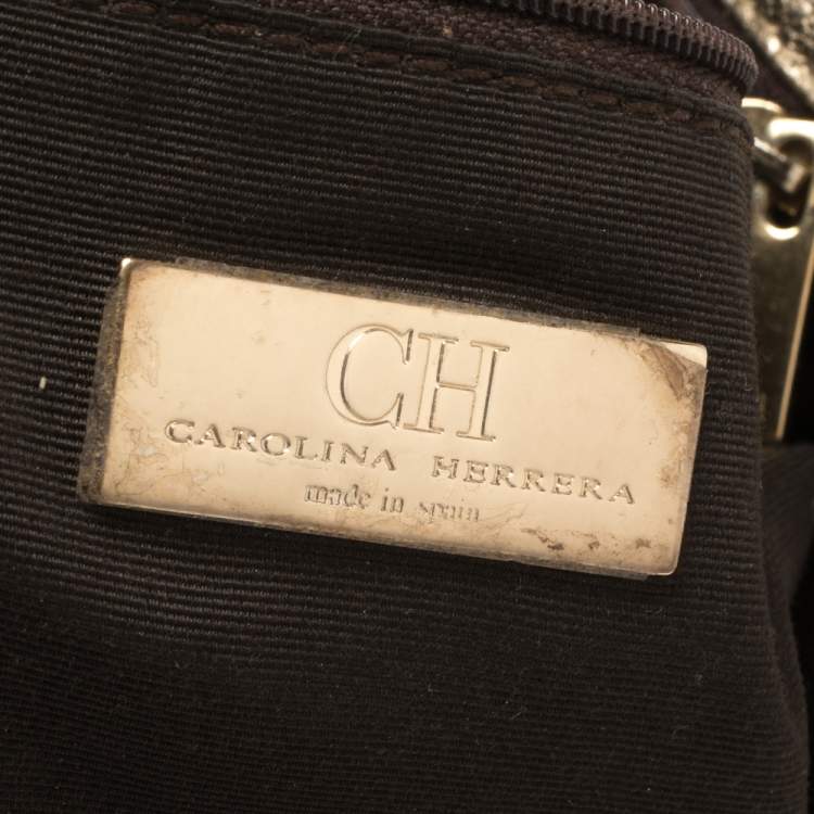 Pre Owned Carolina Herrera Light Gold Monogram Leather Audrey Shoulder Bag