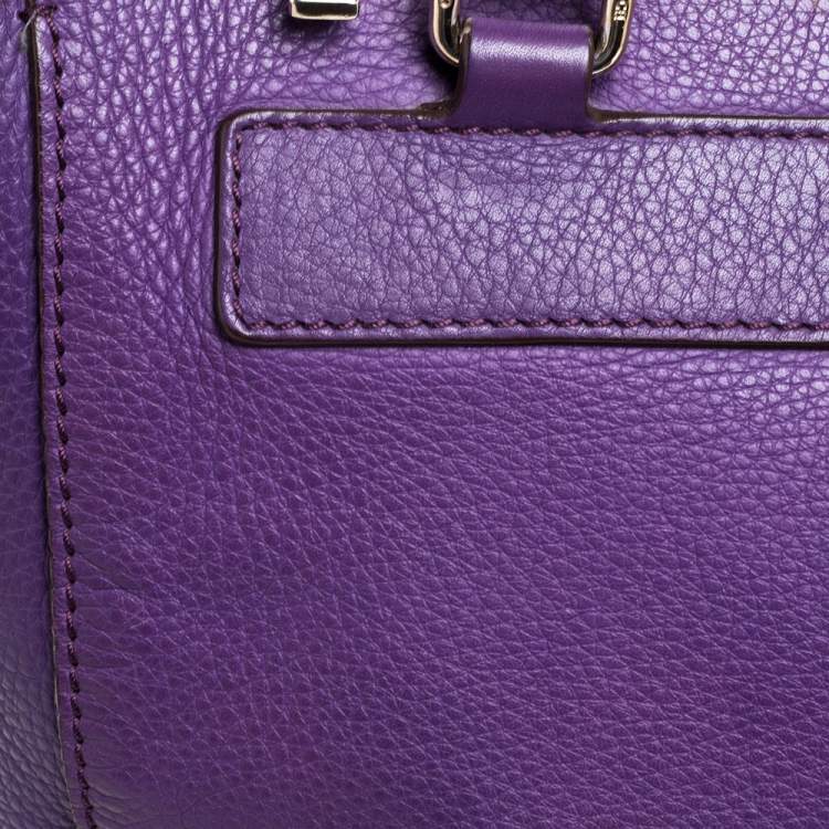 Pre Owned Carolina Herrera Purple Leather Top Zip Tote