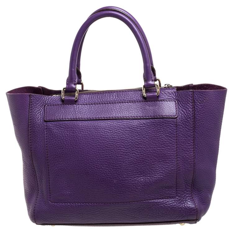 Pre Owned Carolina Herrera Purple Leather Top Zip Tote