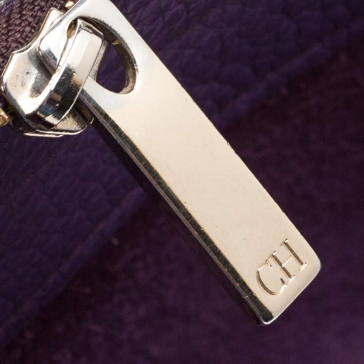 Pre Owned Carolina Herrera Purple Leather Top Zip Tote