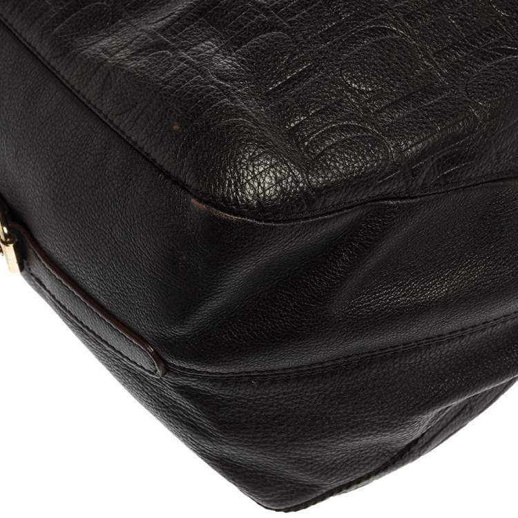 Pre Owned Carolina Herrera Brown Monogram Leather Tote