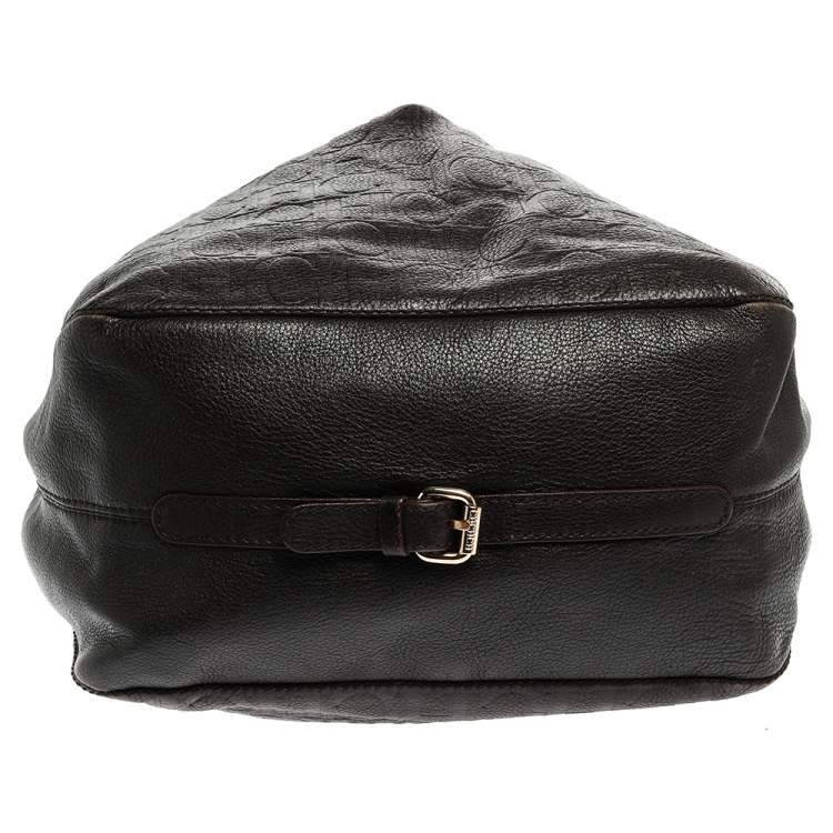 Pre Owned Carolina Herrera Brown Monogram Leather Tote