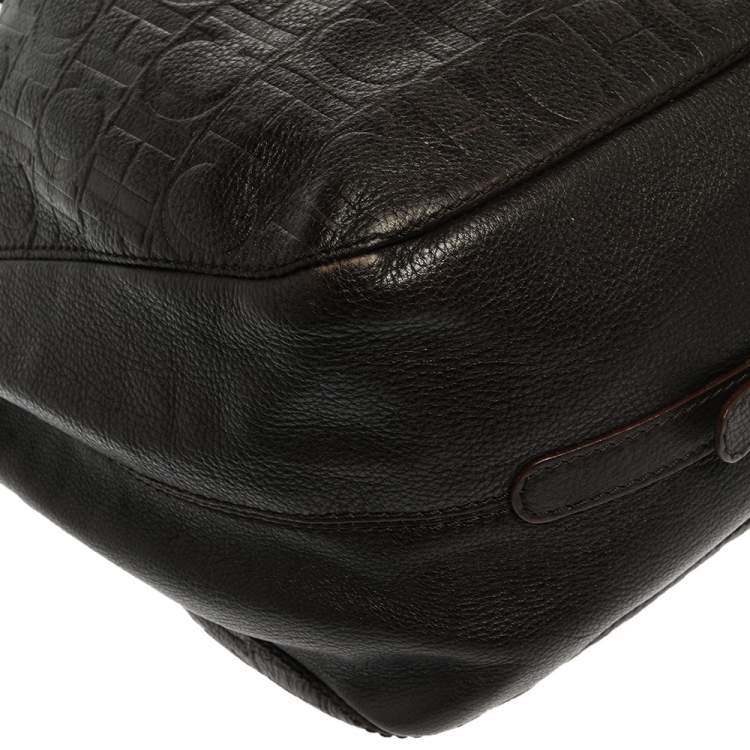 Pre Owned Carolina Herrera Brown Monogram Leather Tote