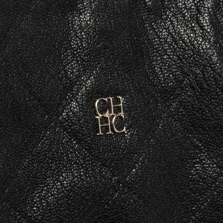 Pre Owned Carolina Herrera Black Leather Chain Shopper Tote
