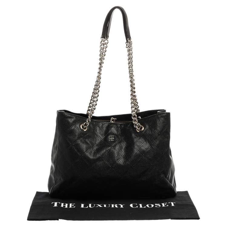 Pre Owned Carolina Herrera Black Leather Chain Shopper Tote