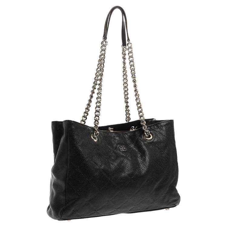 Pre Owned Carolina Herrera Black Leather Chain Shopper Tote