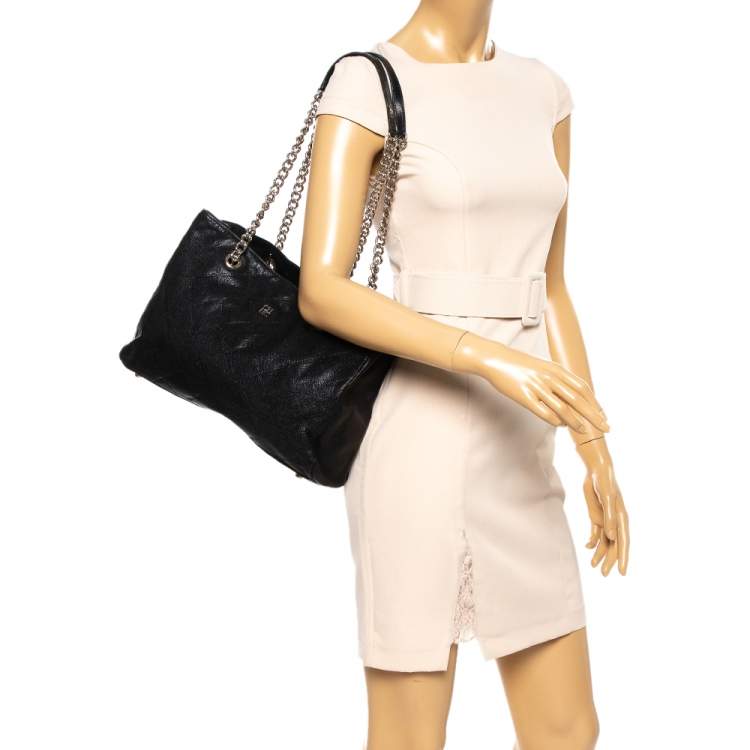 Pre Owned Carolina Herrera Black Leather Chain Shopper Tote