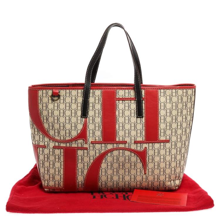 Pre Owned Carolina Herrera Multicolor Monogram Canvas and Leather Shopper Tote