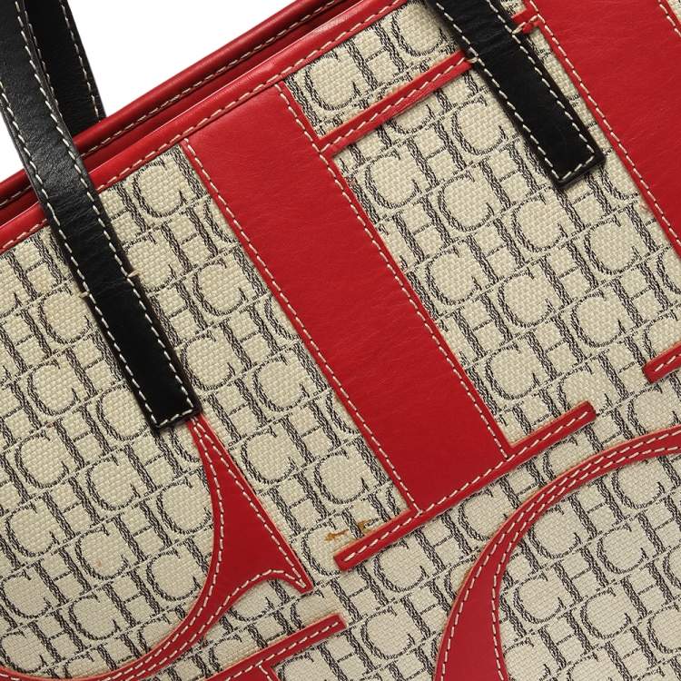 Pre Owned Carolina Herrera Multicolor Monogram Canvas and Leather Shopper Tote