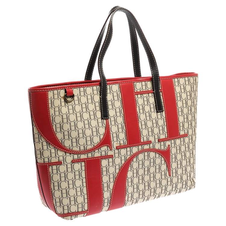 Pre Owned Carolina Herrera Multicolor Monogram Canvas and Leather Shopper Tote