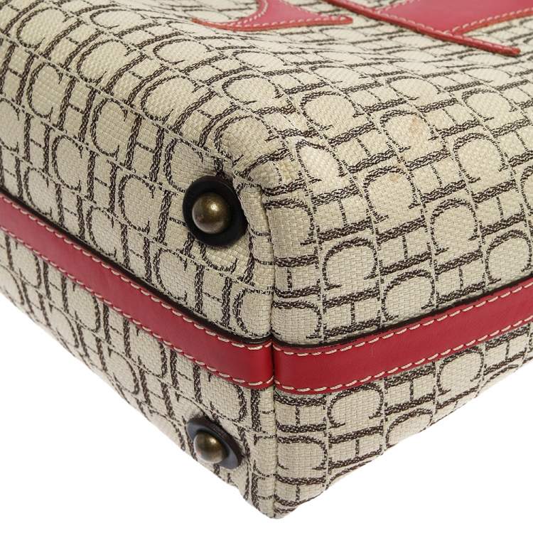 Pre Owned Carolina Herrera Multicolor Monogram Canvas and Leather Shopper Tote