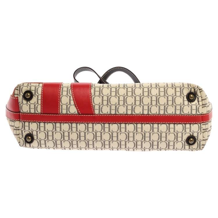 Pre Owned Carolina Herrera Multicolor Monogram Canvas and Leather Shopper Tote