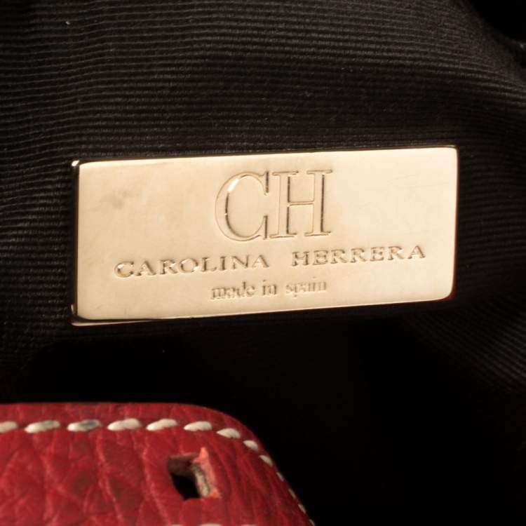 Pre Owned Carolina Herrera Red Monogram Leather Hobo