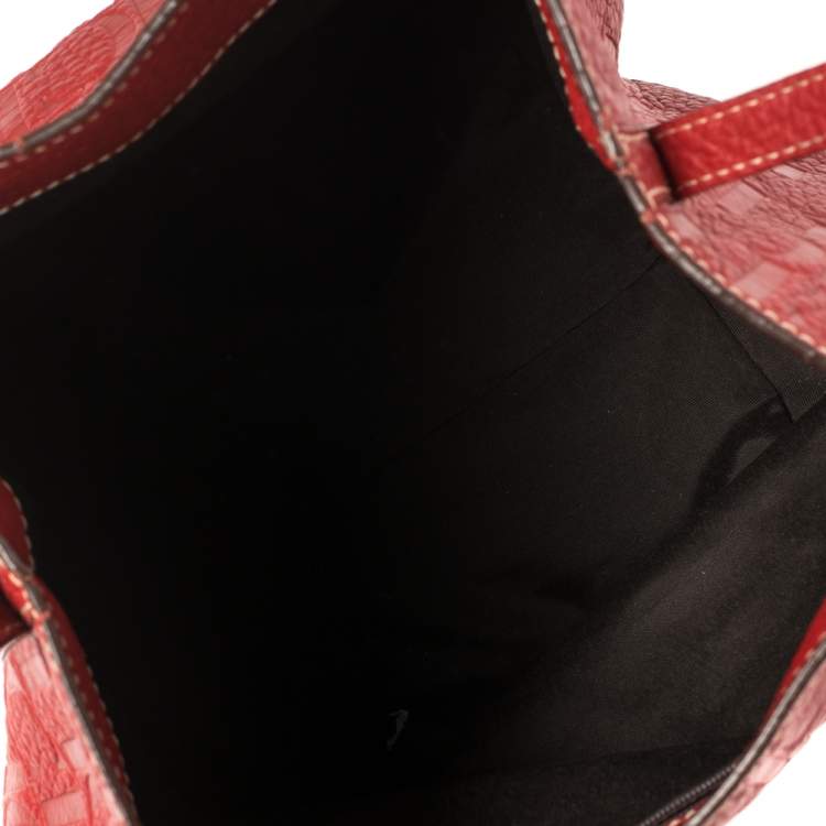 Pre Owned Carolina Herrera Red Monogram Leather Hobo