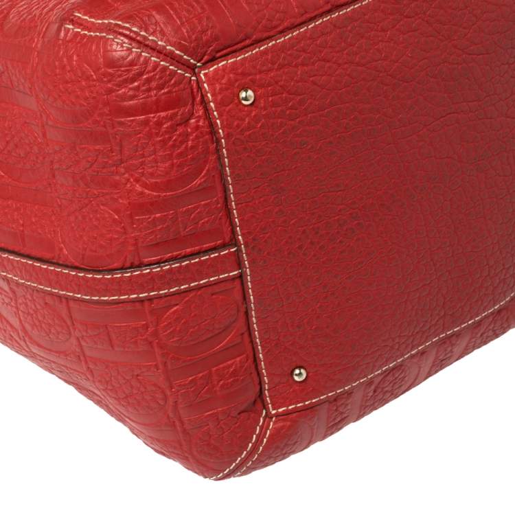 Pre Owned Carolina Herrera Red Monogram Leather Hobo