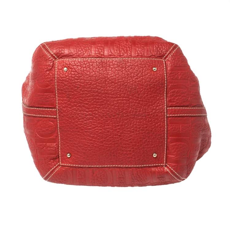 Pre Owned Carolina Herrera Red Monogram Leather Hobo